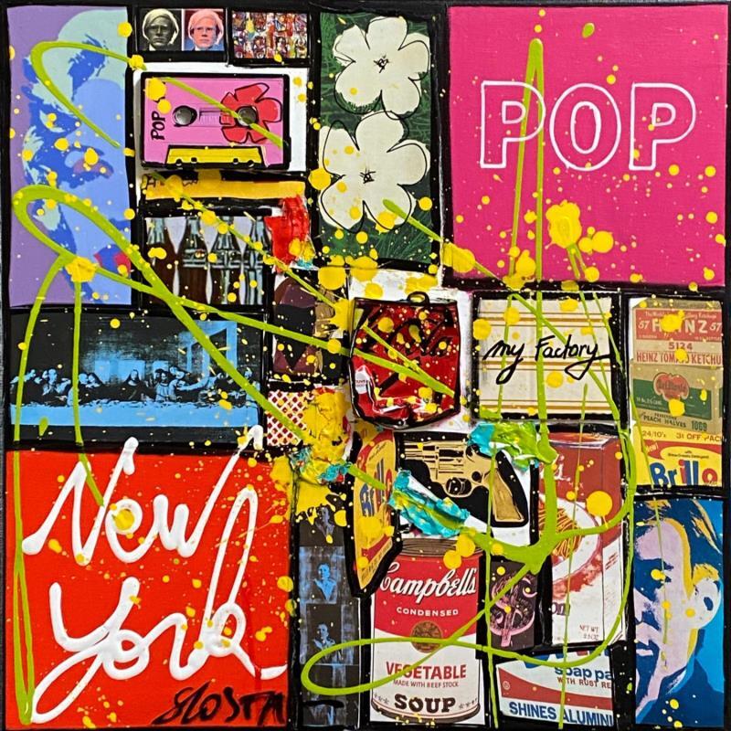 Painting POP NY (WARHOL) by Costa Sophie | Painting Pop art Acrylic, Gluing, Posca, Upcycling Pop icons
