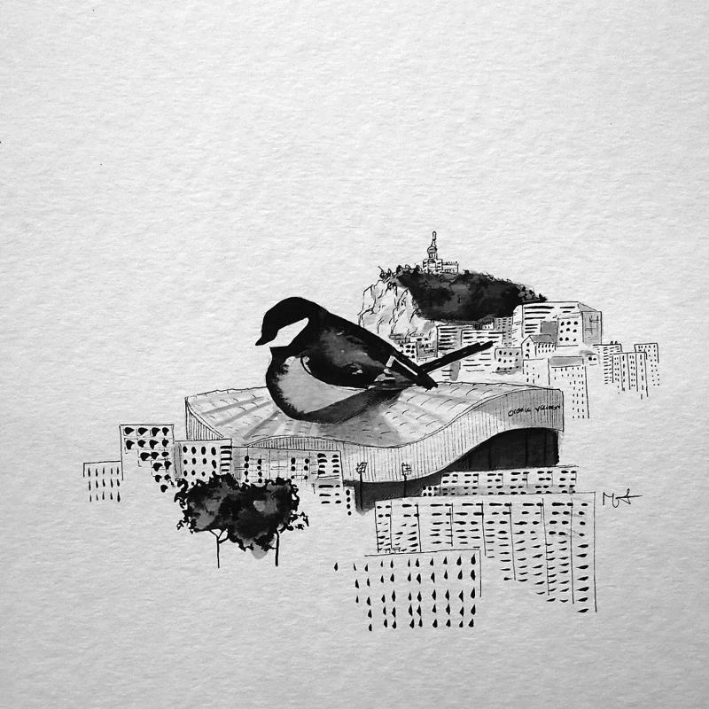Painting Vélodrome mésange by Mü | Painting Naive art Animals, Black & White, Pop icons, Urban