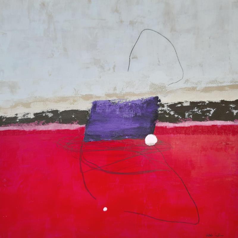 Peinture abstract red D10 par Wilms Hilde | Tableau Abstrait Minimaliste Carton Collage