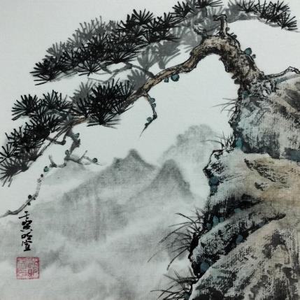 Painting Pinetree on the cliff by Du Mingxuan | Painting Figurative Watercolor Landscapes