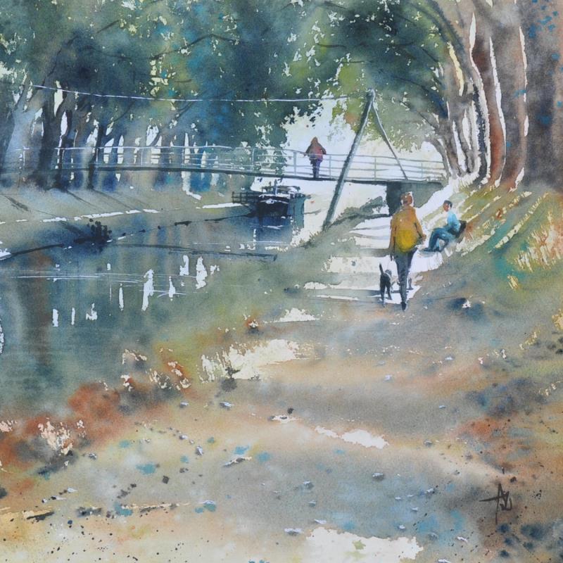 Painting Les habitués du Canal by Abbatucci Violaine | Painting Figurative Landscapes Life style Watercolor