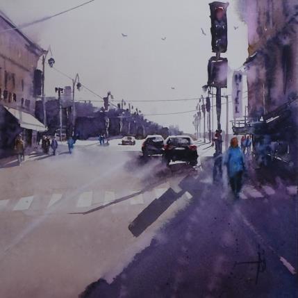 Painting trafic fluide by Abbatucci Violaine | Painting Figurative Watercolor Landscapes, Life style, Urban