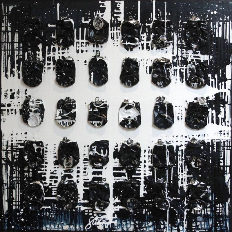 Painting Dark Blue by Costa Sophie | Painting Pop-art Acrylic, Gluing, Posca, Upcycling