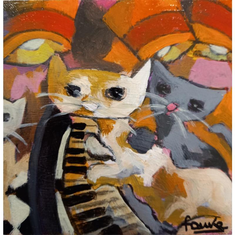 Painting Mes 3 chats by Fauve | Painting Figurative Acrylic Life style Animals