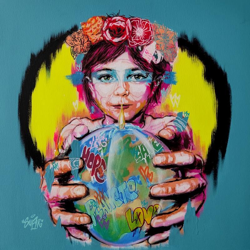Gemälde Let's Blow Out this Candle von Sufyr | Gemälde Street art Acryl, Graffiti Porträt