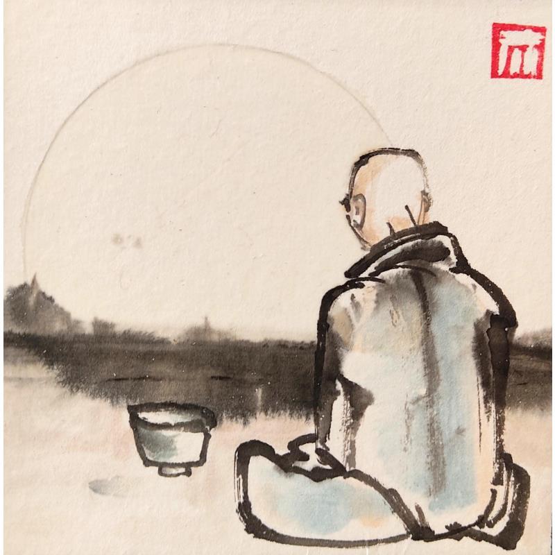 Painting zen monk by De Giorgi Mauro | Painting Figurative Life style Minimalist Mixed