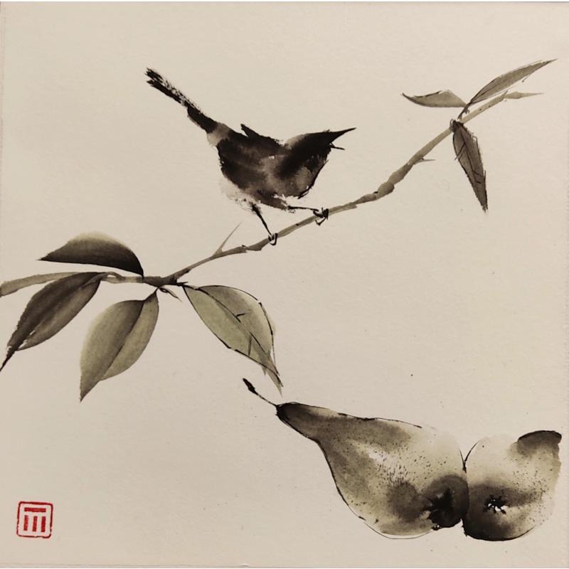 Painting blackbird's temptations by De Giorgi Mauro | Painting Figurative Animals, Black & White, Landscapes