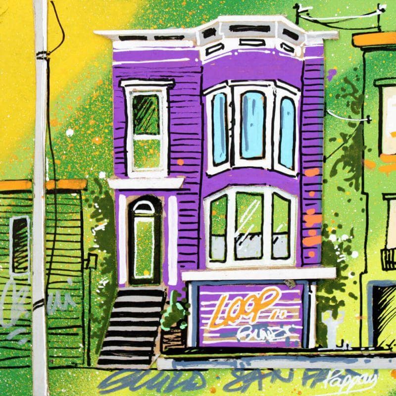 Peinture Purple house par Pappay | Tableau Street Art Mixte Vues urbaines