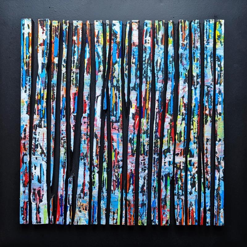 Painting Bc19 street multi bleu vert by Langeron Luc | Painting Abstract Wood Acrylic Resin