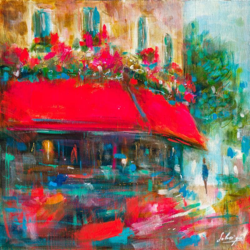 Painting Café Rouge by Solveiga | Painting Figurative Acrylic Urban