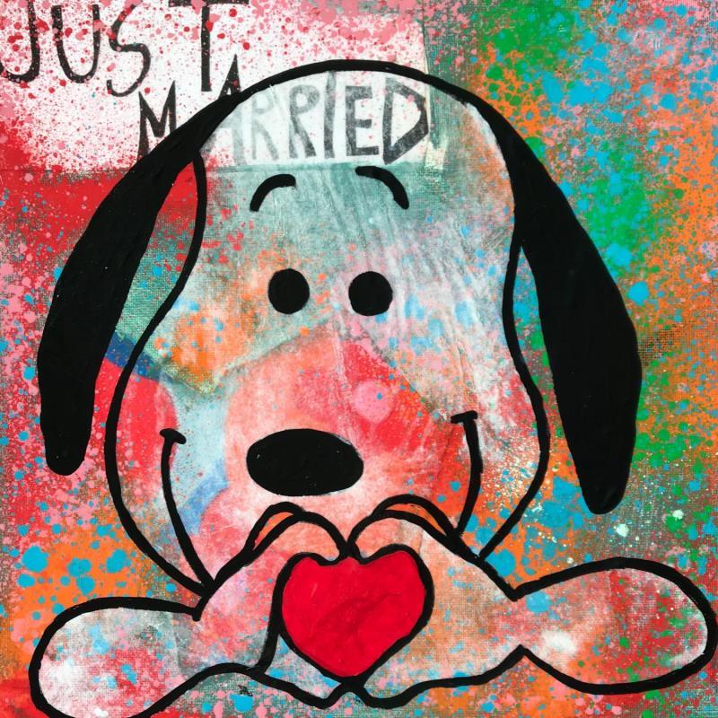 Painting Snoopy coeur by Kikayou | Painting Pop-art Graffiti Pop icons