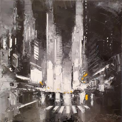 Painting Black/white Times square by Castan Daniel | Painting Figurative Oil Landscapes, Urban