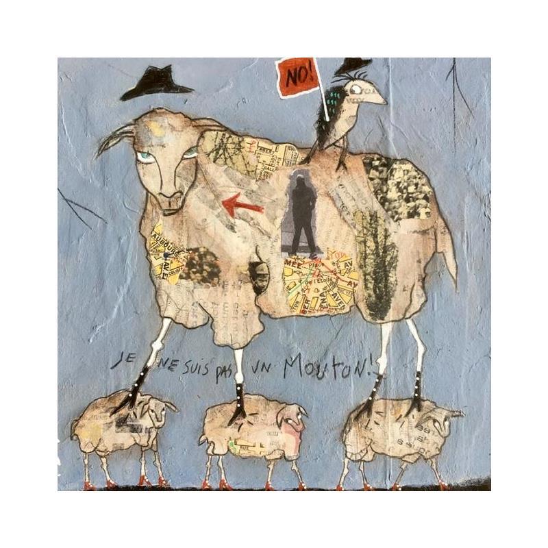 Painting Je ne suis pas un mouton  by Colin Sylvie | Painting Raw art Acrylic, Gluing, Pastel Animals, Pop icons