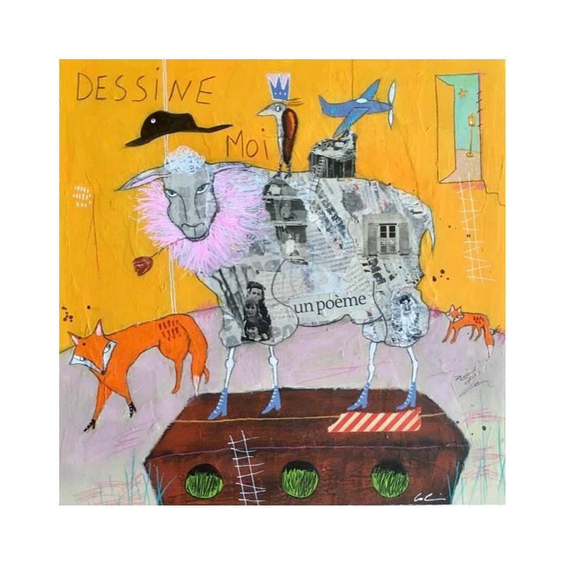 Peinture Dessine moi un poème  par Colin Sylvie | Tableau Art Singulier Animaux Acrylique Collage Pastel