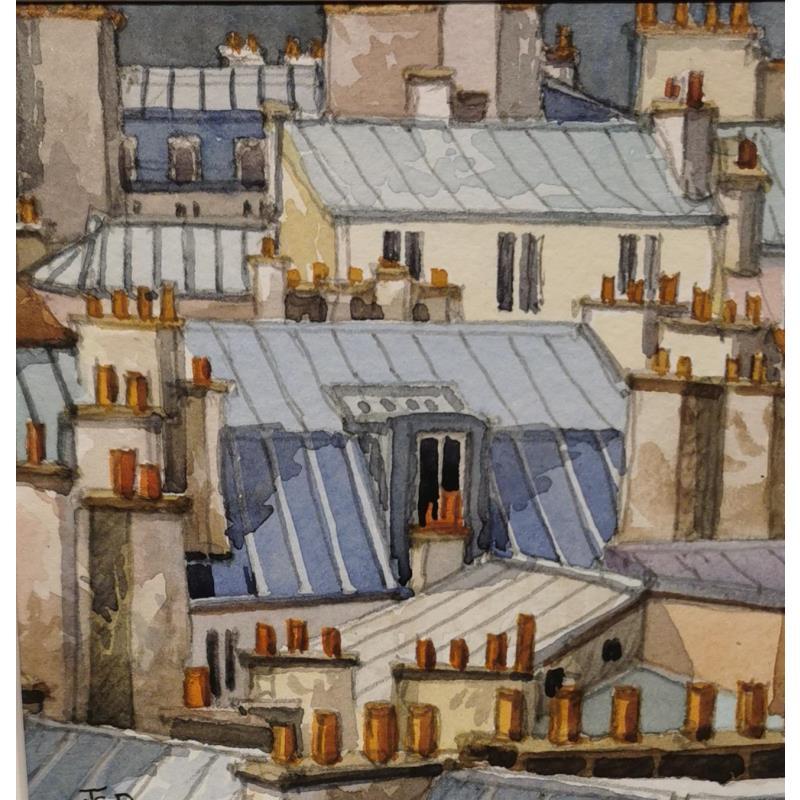 Painting Les toits by Decoudun Jean charles | Painting Figurative Watercolor Landscapes Urban Life style