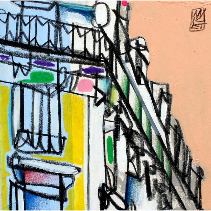 Painting D'un coup le ciel trouve son saumon by Anicet Olivier | Painting Figurative Mixed Urban