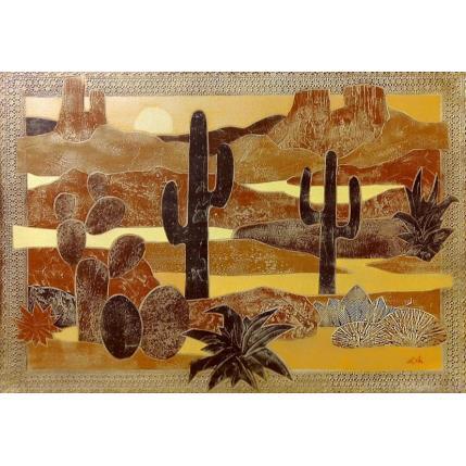 Gemälde Aurore dans le désert von Devie Bernard  | Gemälde Art brut Landschaften