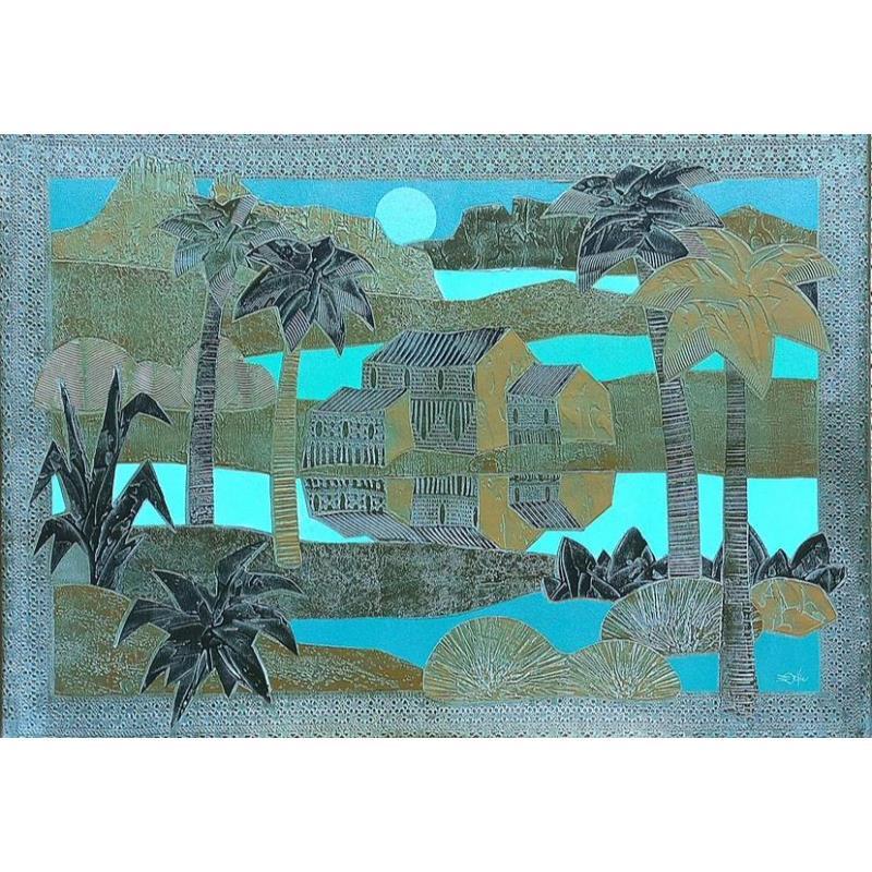 Painting Clair de lune tropical by Devie Bernard  | Painting Raw art Landscapes
