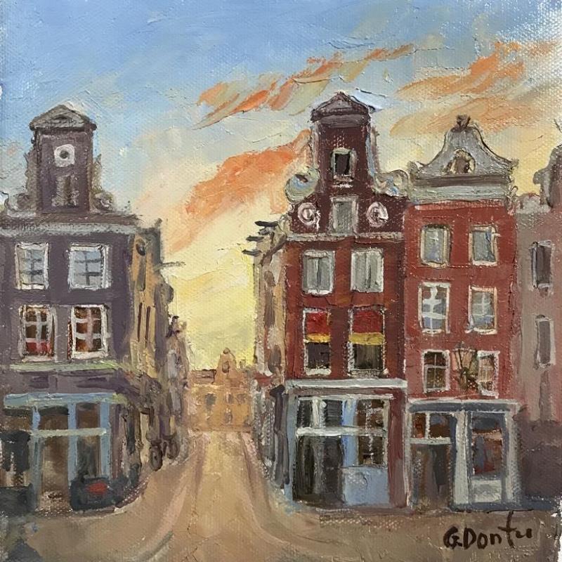 Gemälde La rue vers le centre d'Amsterdam von Dontu Grigore | Gemälde Figurativ Urban Öl