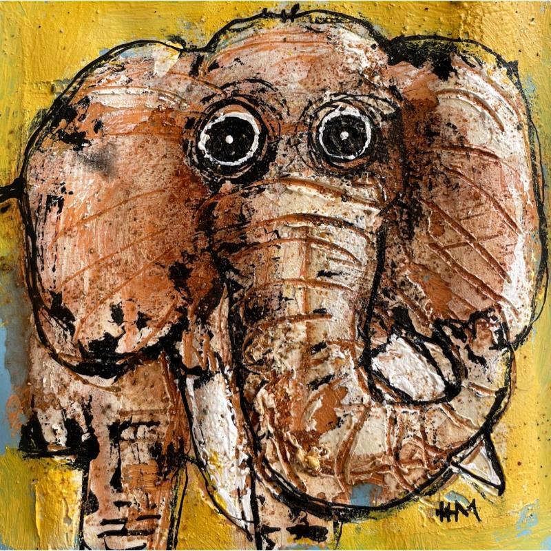 Painting Yellow Elephant by Maury Hervé | Painting Raw art Animals