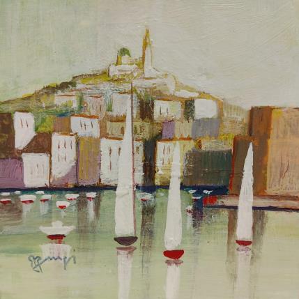 Painting Les voiles du vieux port by Burgi Roger | Painting Figurative Mixed Landscapes, Marine