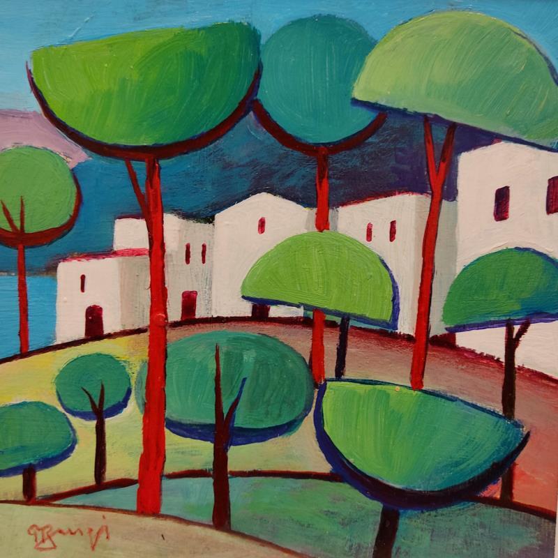 Painting Les maisons blanches by Burgi Roger | Painting Figurative Landscapes