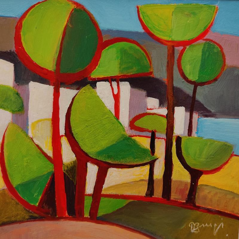 Gemälde Les arbres rouges von Burgi Roger | Gemälde Figurativ Landschaften