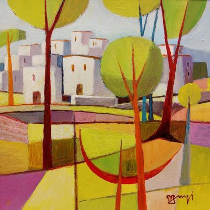 Painting Les arbres rouges II by Burgi Roger | Painting Figurative Mixed Landscapes