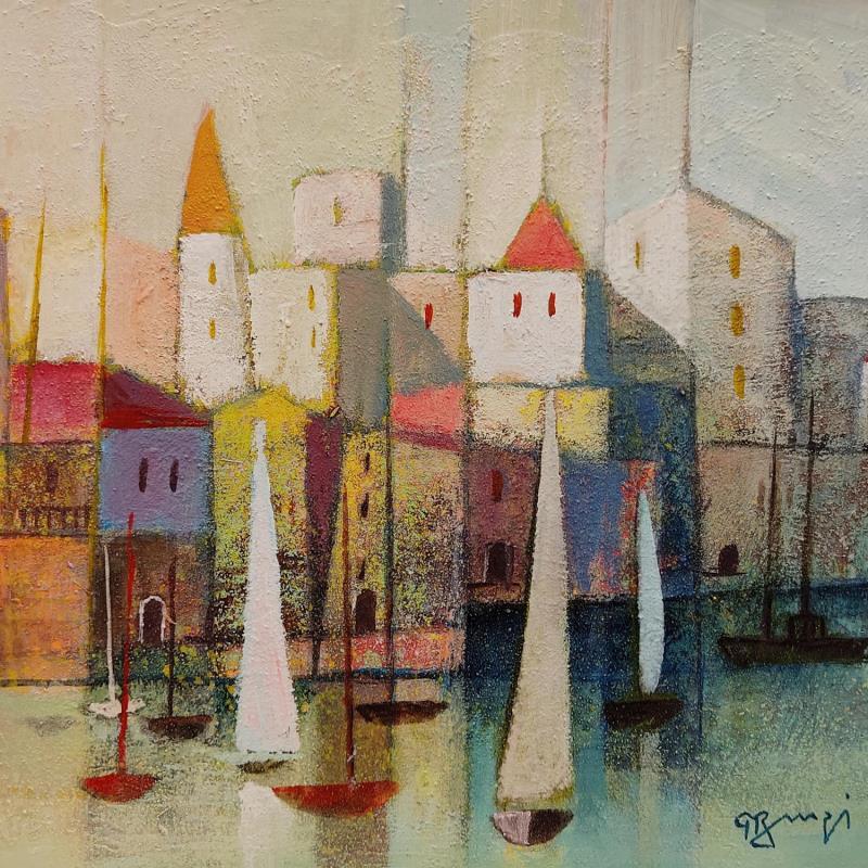 Gemälde Ville portuaire III von Burgi Roger | Gemälde Figurativ Landschaften Urban Marine