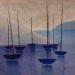 Gemälde Les bateaux bleus von Burgi Roger | Gemälde Figurativ Landschaften Marine