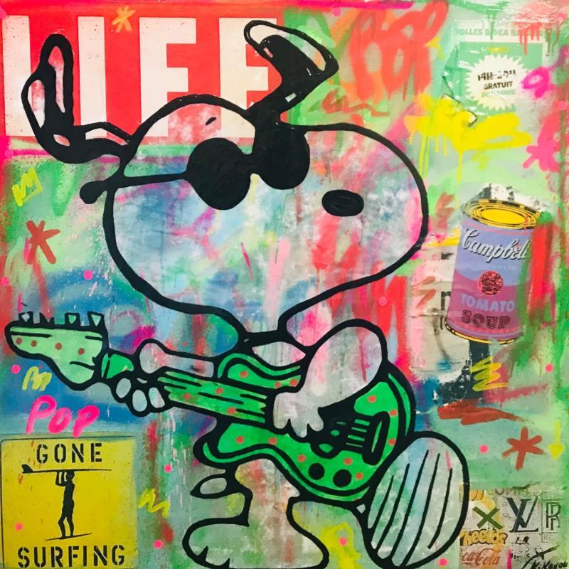 Gemälde Snoopy rock  von Kikayou | Gemälde Pop-Art Pop-Ikonen Graffiti