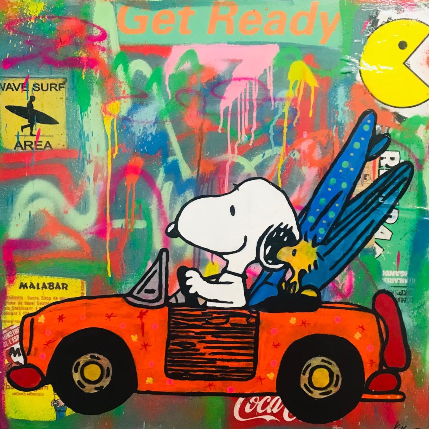 Painting Snoopy And Woodstock Surfing By Kikayou | Carré D'artistes