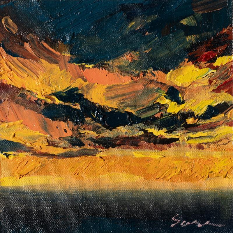 Peinture Horizon un yellow and black par Fran Sosa | Tableau Abstrait Paysages Huile