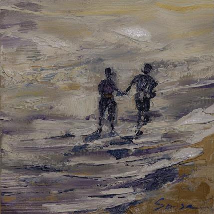 Painting Couple on the shore by Fran Sosa | Painting Figurative Oil Landscapes, Life style, Marine