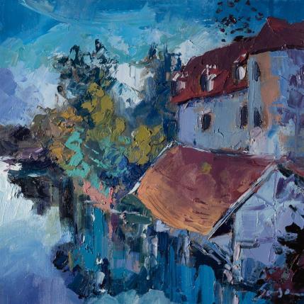 Painting A corner of Marnay-sur-seine by Fran Sosa | Painting Figurative Oil Landscapes, Urban
