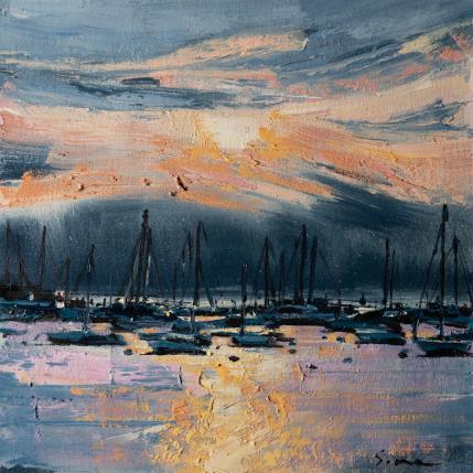 Painting Boats at sunset by Fran Sosa | Painting Figurative Oil Landscapes, Marine