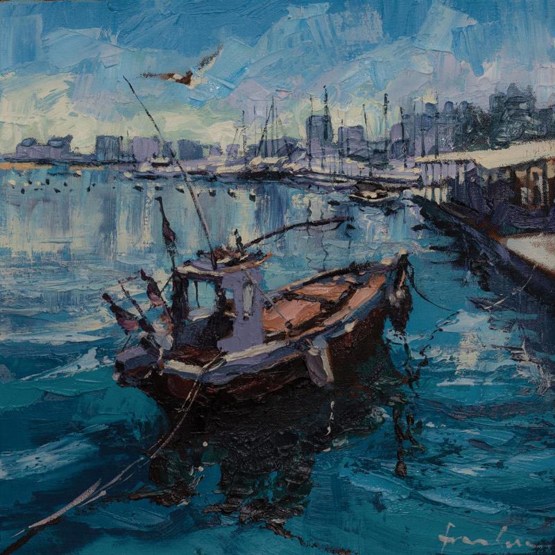 Painting Fishing boat by Fran Sosa | Painting Figurative Acrylic, Oil Landscapes, Marine, Urban