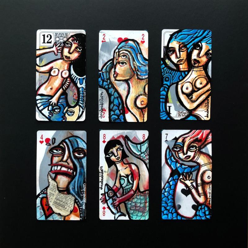 Gemälde Ces six sirènes sont sept von Doudoudidon | Gemälde Art brut Porträt Alltagsszenen Acryl