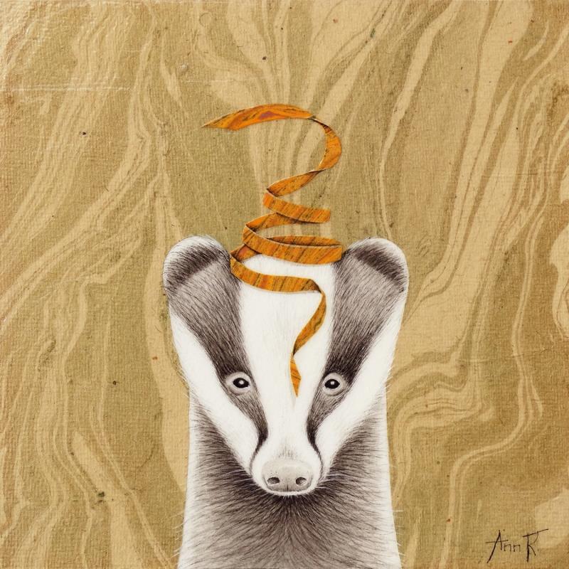 Painting Jeu de rubans by Ann R | Painting Naive art Portrait Animals Ink Paper