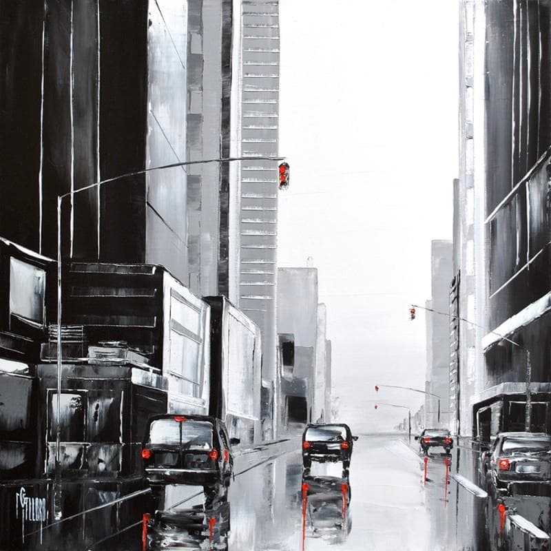 Peinture Fluidité par Galloro Maurizio | Tableau Figuratif Huile Vues urbaines noir & blanc
