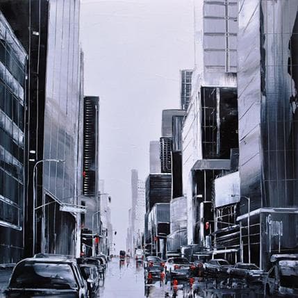 Peinture Le grand boulevard par Galloro Maurizio | Tableau Figuratif Huile noir & blanc, Vues urbaines