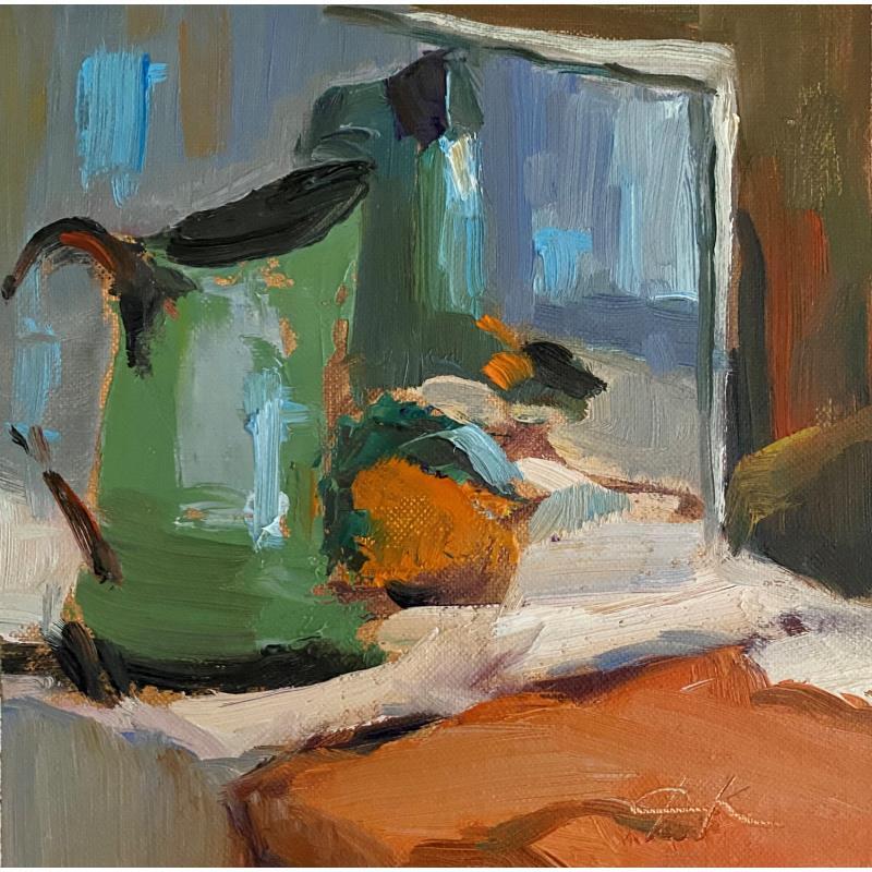 Painting Green jug by Korneeva Olga | Painting Impressionism Still-life Oil