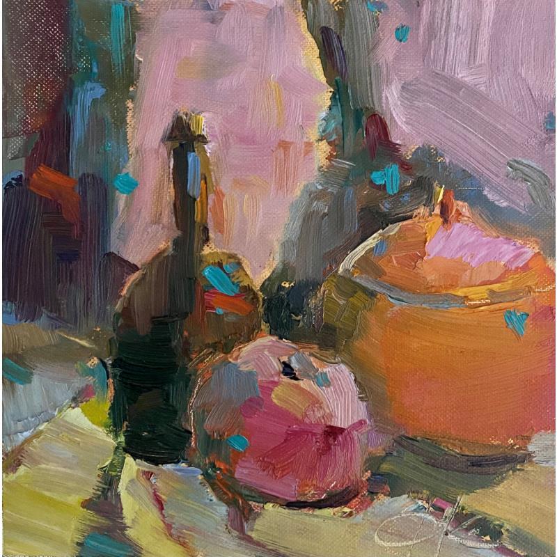 Painting Dark bottle by Korneeva Olga | Painting Impressionism Still-life Oil