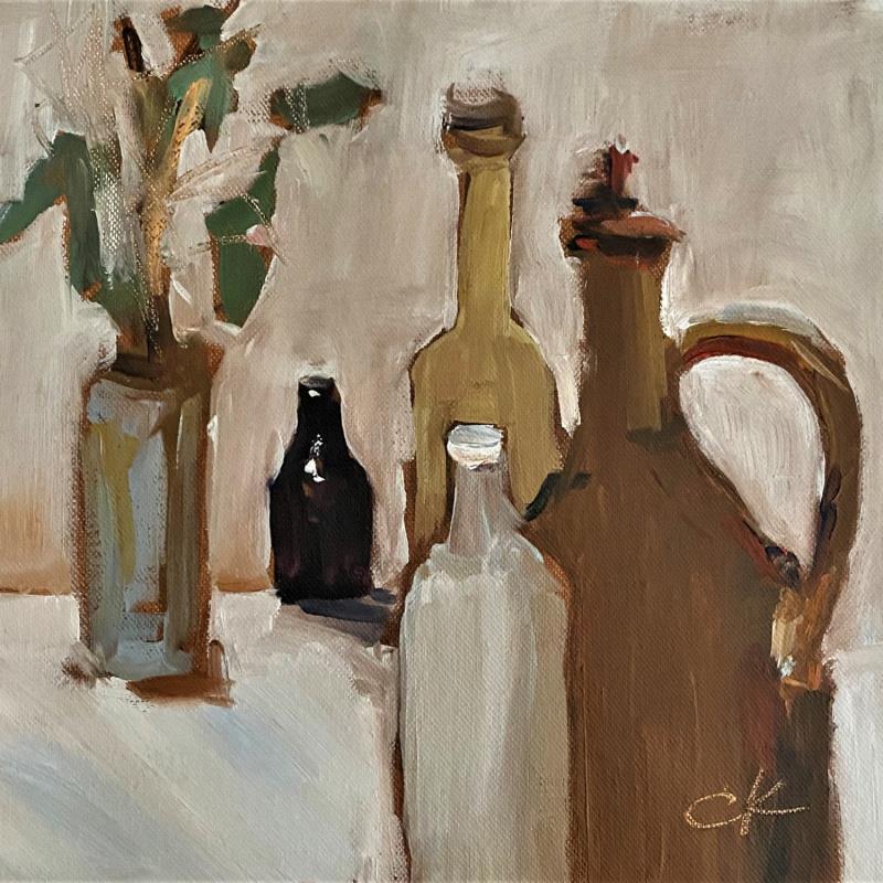 Painting Bottles by Korneeva Olga | Painting Impressionism Still-life Oil