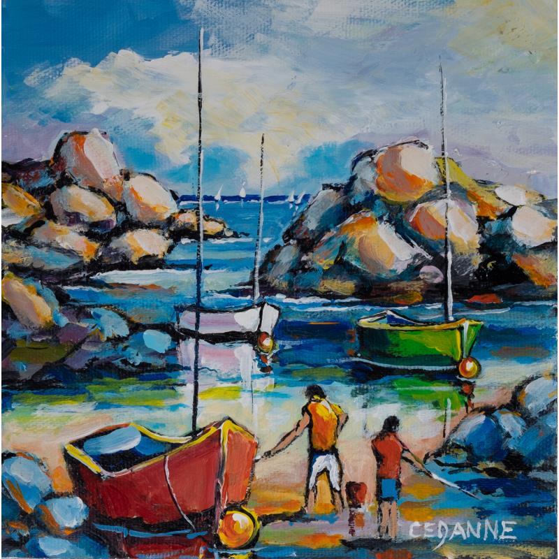 Gemälde La pêche en marée basse - Bretagne von Cédanne | Gemälde Figurativ Marine Öl
