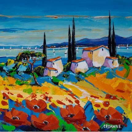 Painting Cinq cyprès sur la côte by Cédanne | Painting Figurative Oil Landscapes