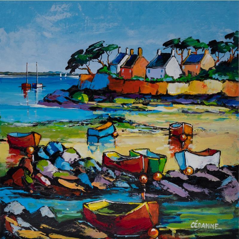 Painting Marée basse au port by Cédanne | Painting Figurative Oil Landscapes