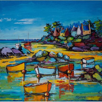 Painting Barques et rochers à marée basse by Cédanne | Painting Figurative Oil Landscapes, Marine