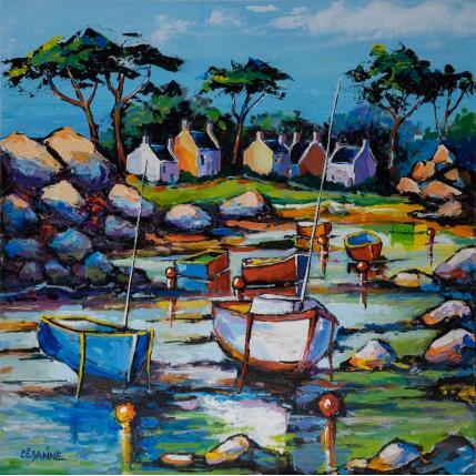 Peinture Marée basse au petit port par Cédanne | Tableau Figuratif Huile Marine, Paysages