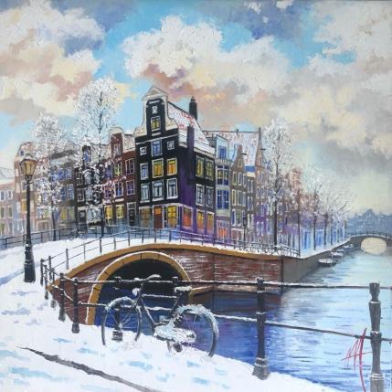 Painting Amsterdam, winter's day by De Jong Marcel | Painting Figurative Oil Landscapes, Urban